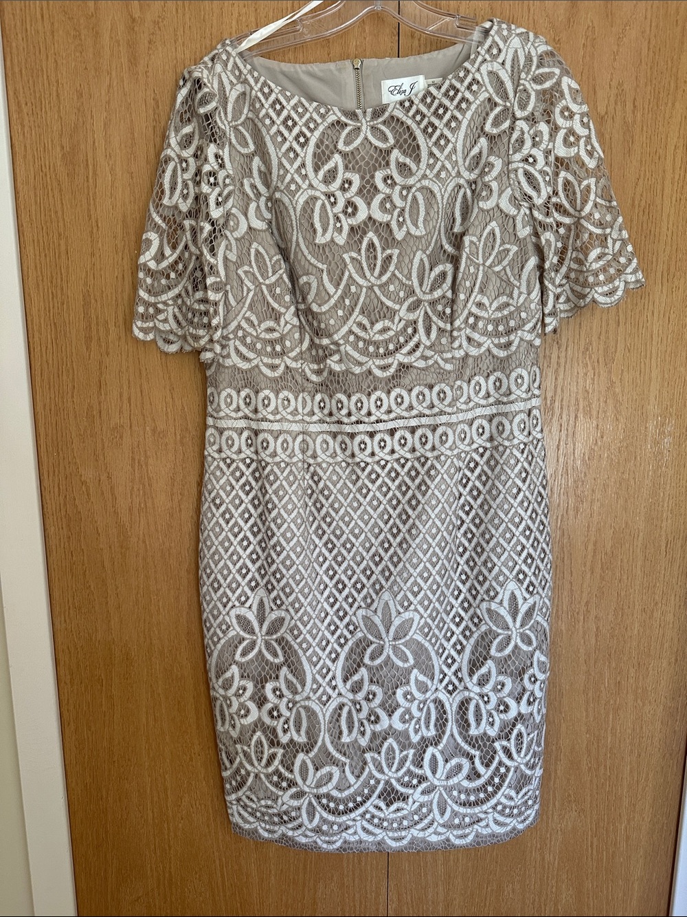 Eliza J New Taupe Dress with Ivory Lace Overlay